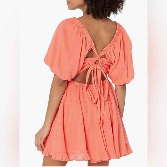 Free People Perfect Day V Neck Smocked Mini Dress Balloon Sleeve XS Watermelon - Picture 11 of 11